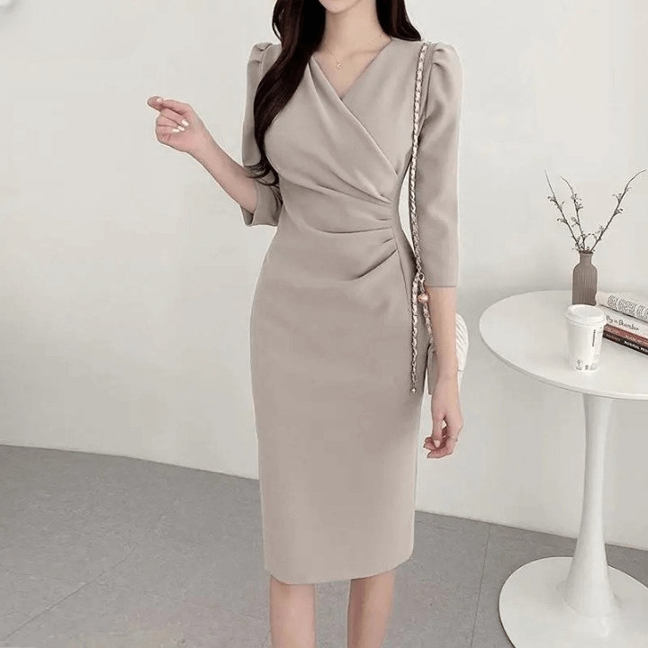 Vestido Midi Elegante Cáqui 01