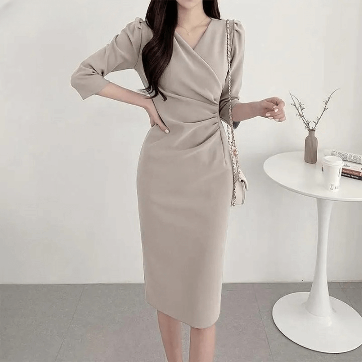 Vestido Midi Elegante Cáqui 02