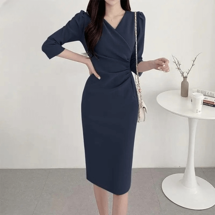 Vestido Midi Elegante Azul Marinho 06