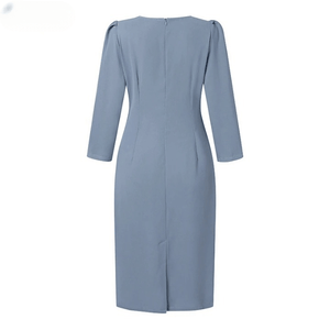 Vestido Midi Elegante Azul Fumê 09