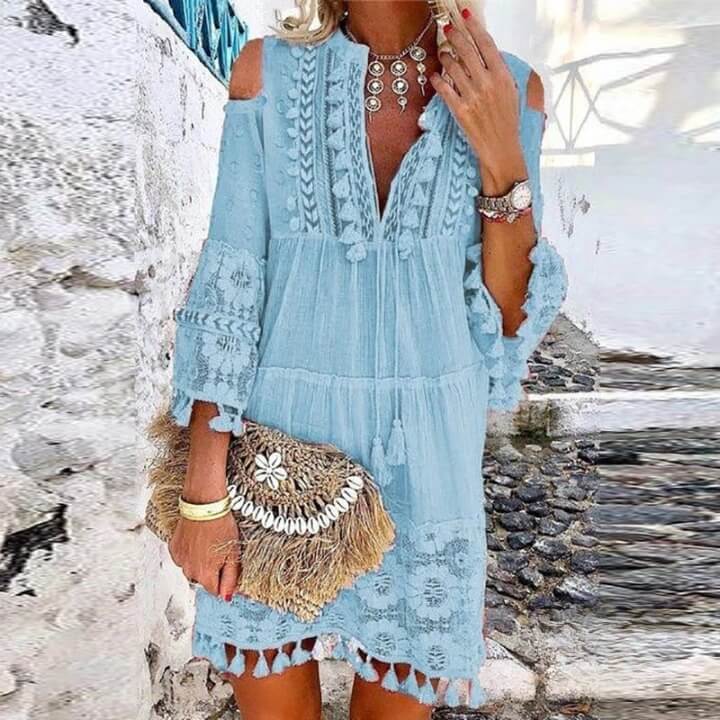 Vestido Curto Rendado Siena Azul Claro / P 63