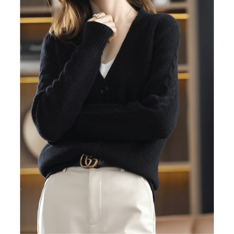 Cardigan Casual Feminino de Lã Preto 2