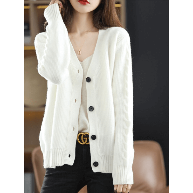 Cardigan Casual Feminino de Lã Branco 2