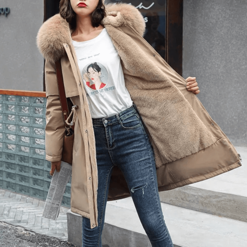 Jaqueta Feminina de Parka Forrada Bege 4