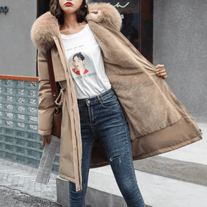 Jaqueta Feminina de Parka Forrada Bege 4
