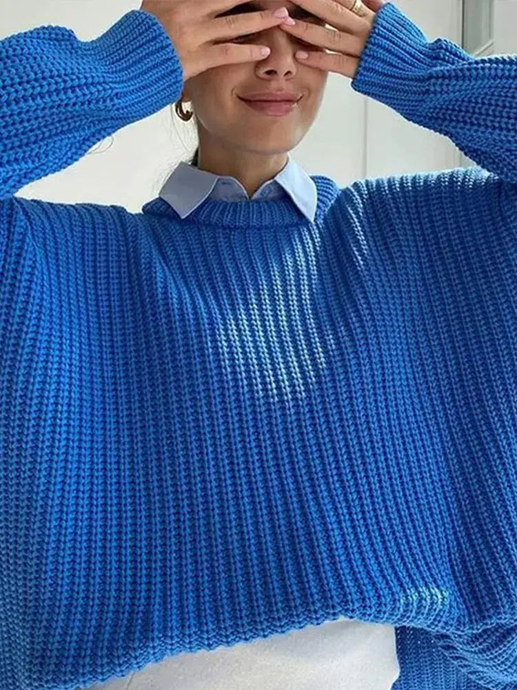 Suéter Feminino de Tricot Oversized Azul 19