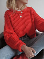 Suéter Feminino de Tricot Oversized Vermelho 17