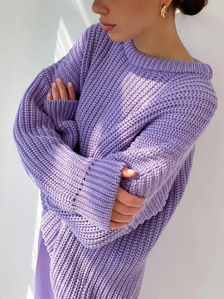 Suéter Feminino de Tricot Oversized Lilás 6