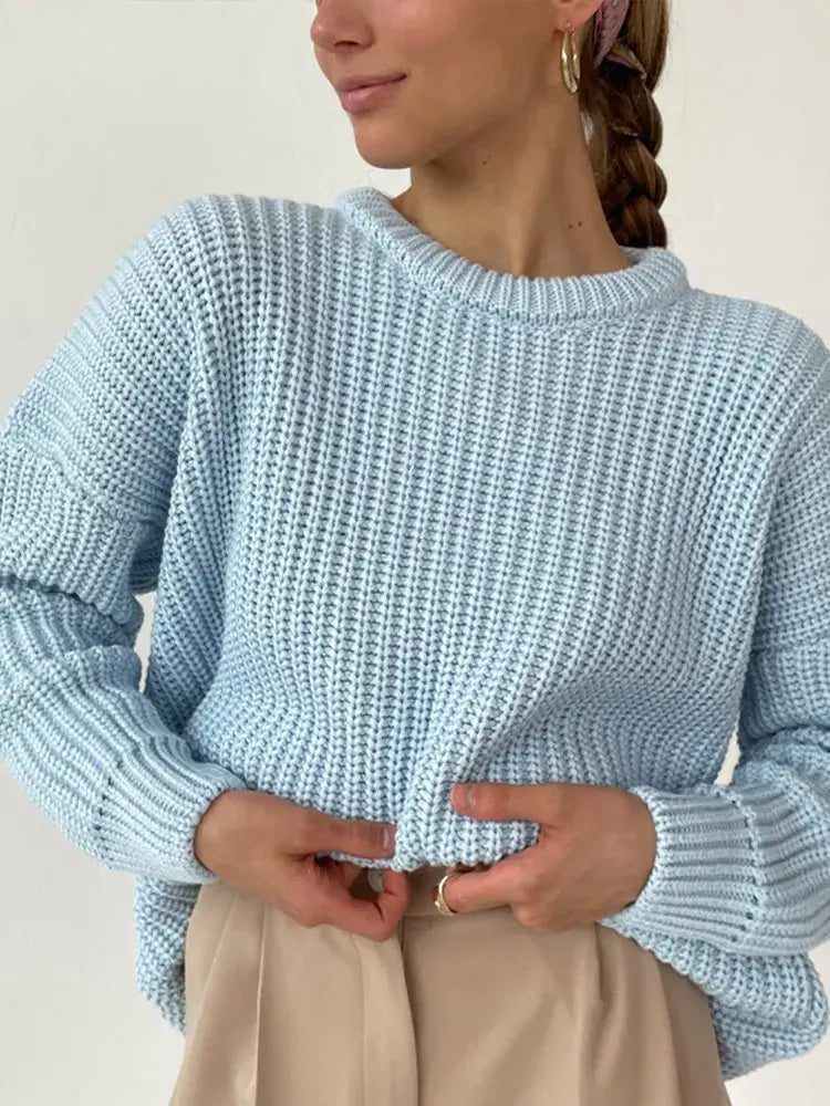Suéter Feminino de Tricot Oversized Azul Claro 3