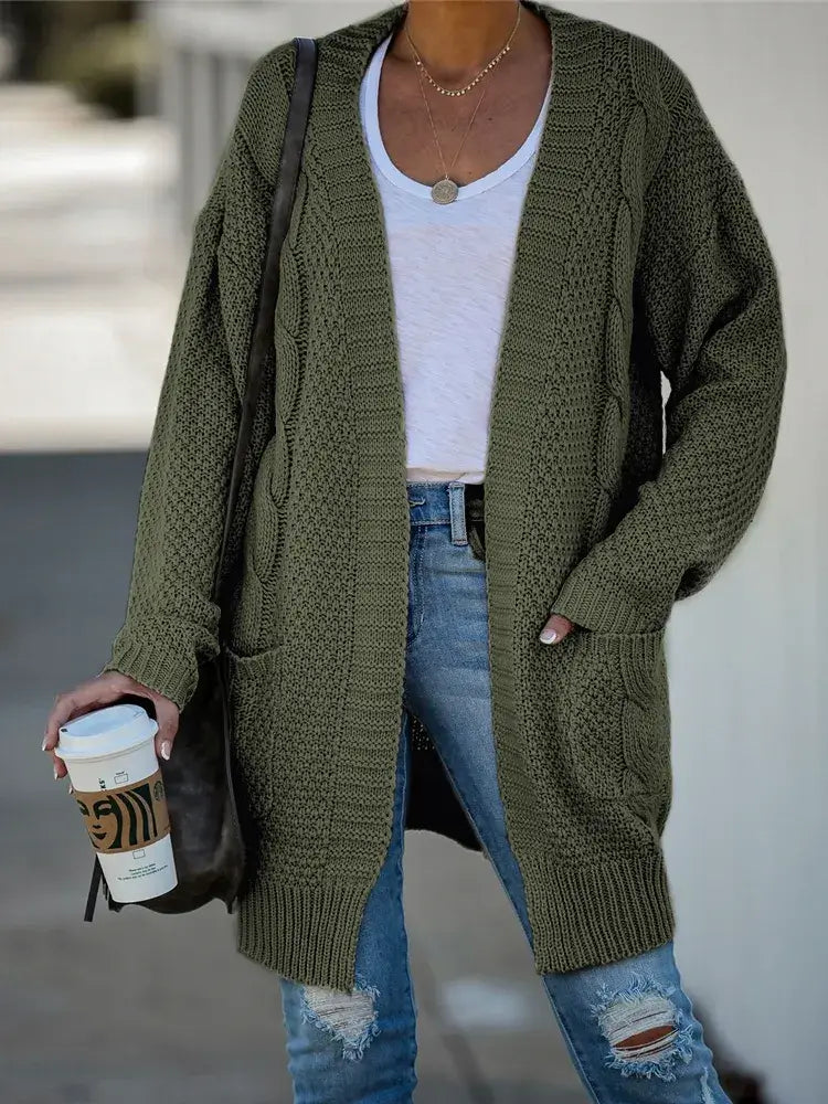 Cardigan Feminino de Tricot Alongado Verde 1