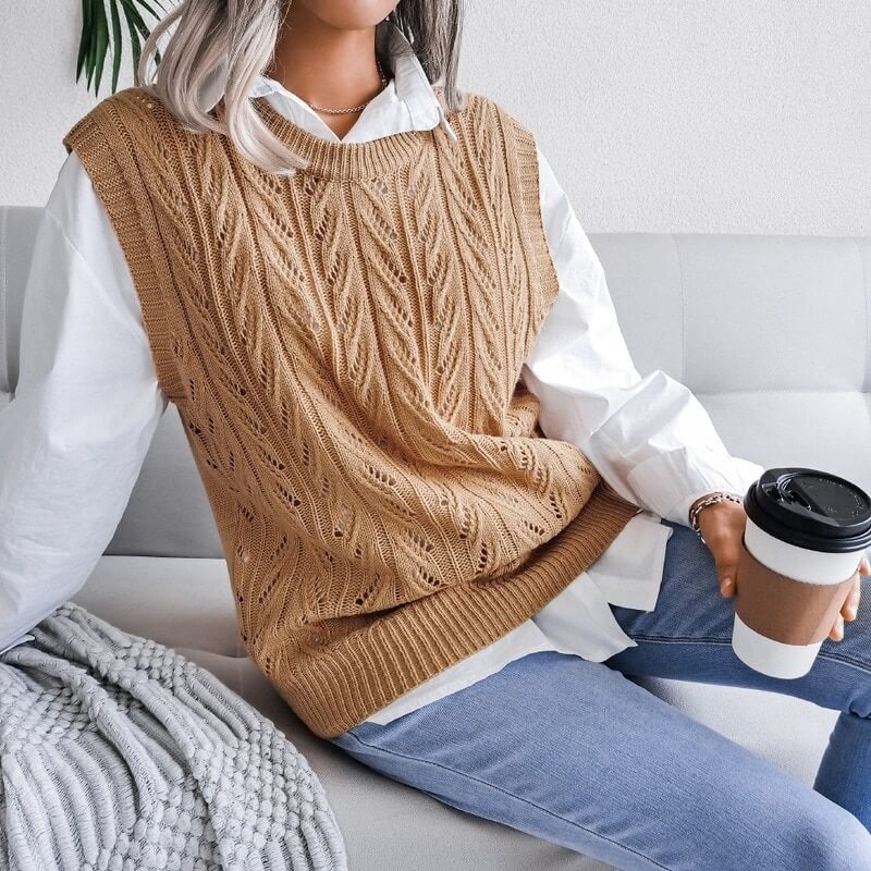 Colete Feminino de Tricot Marrom 3
