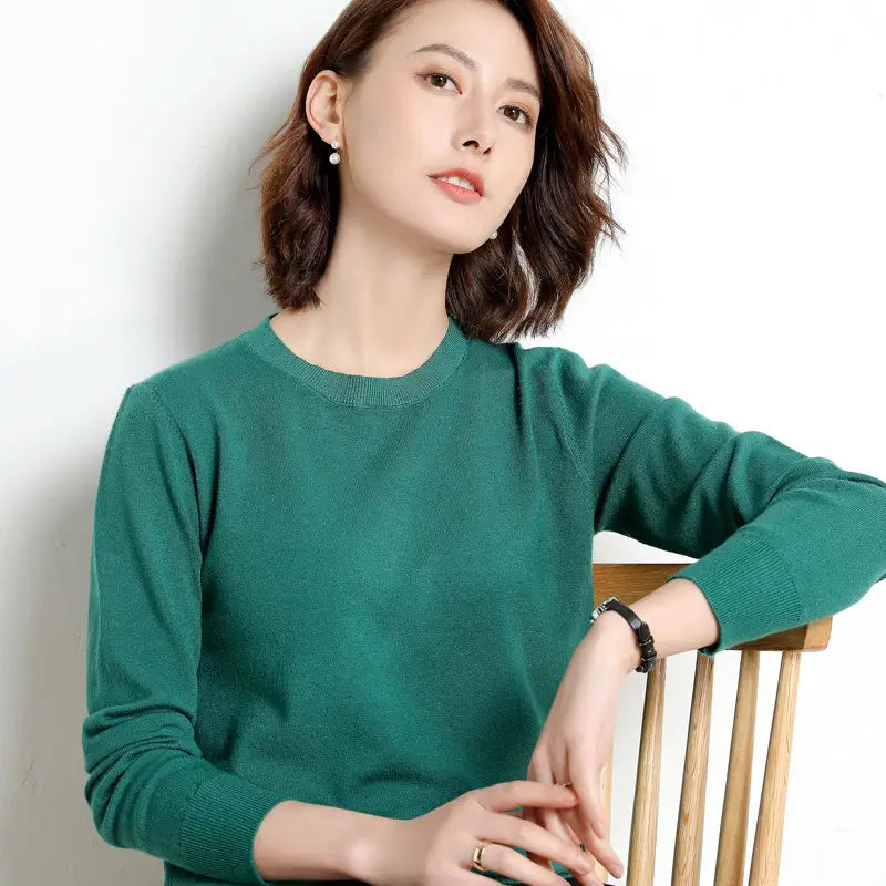 Suéter Feminino Casual Clássico Verde Forte