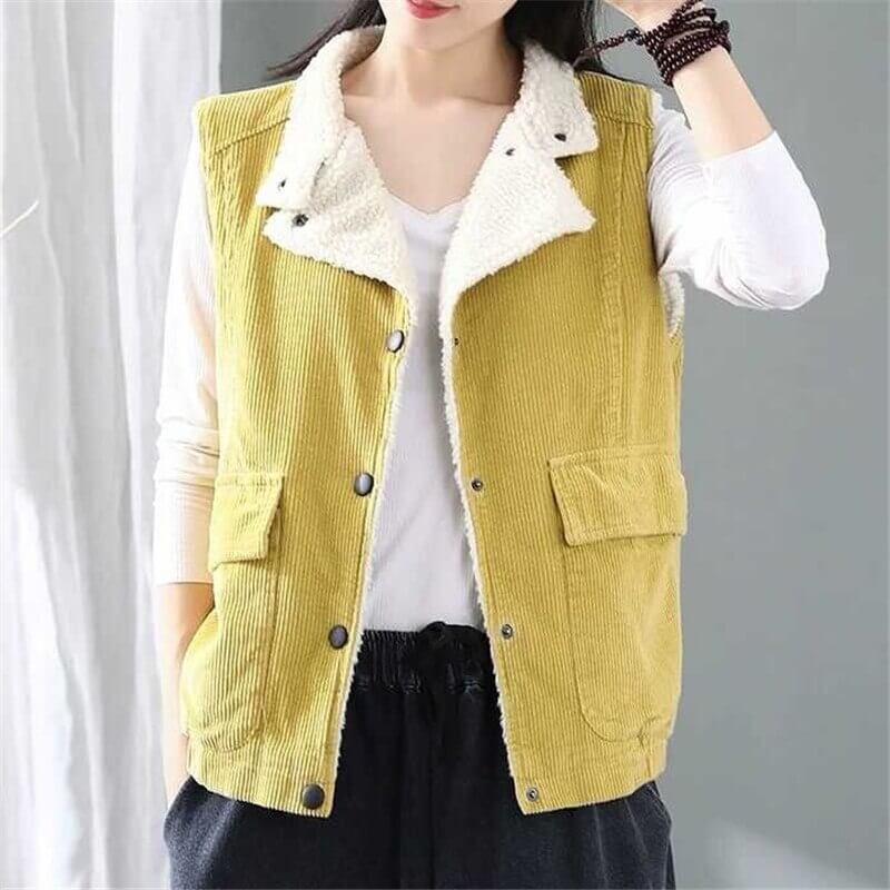 Colete Feminino de Veludo e Lã Amarelo 5