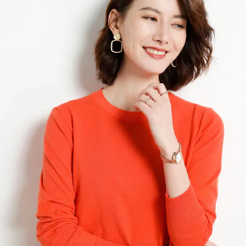 Suéter Feminino Casual Clássico Laranja