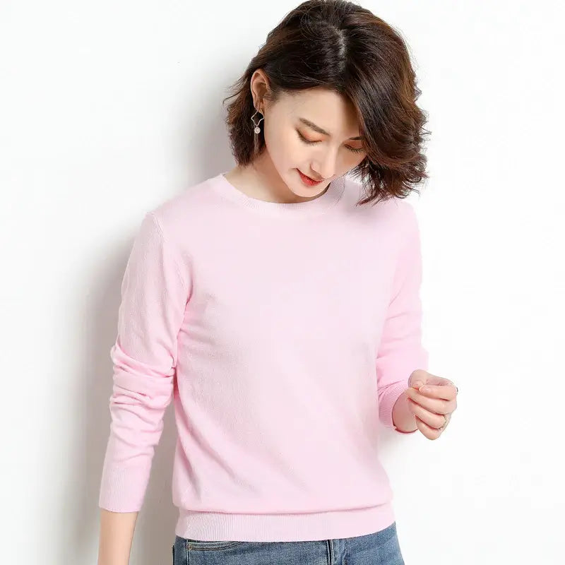 Suéter Feminino Casual Clássico Rosa Claro