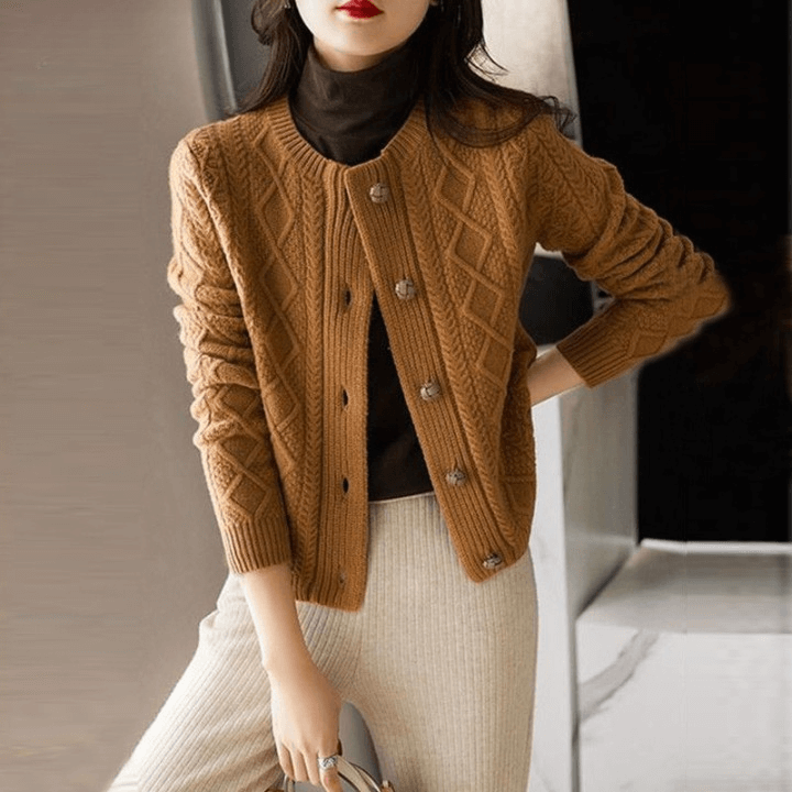 Cardigan Feminino de Lã Curto Marrom 1