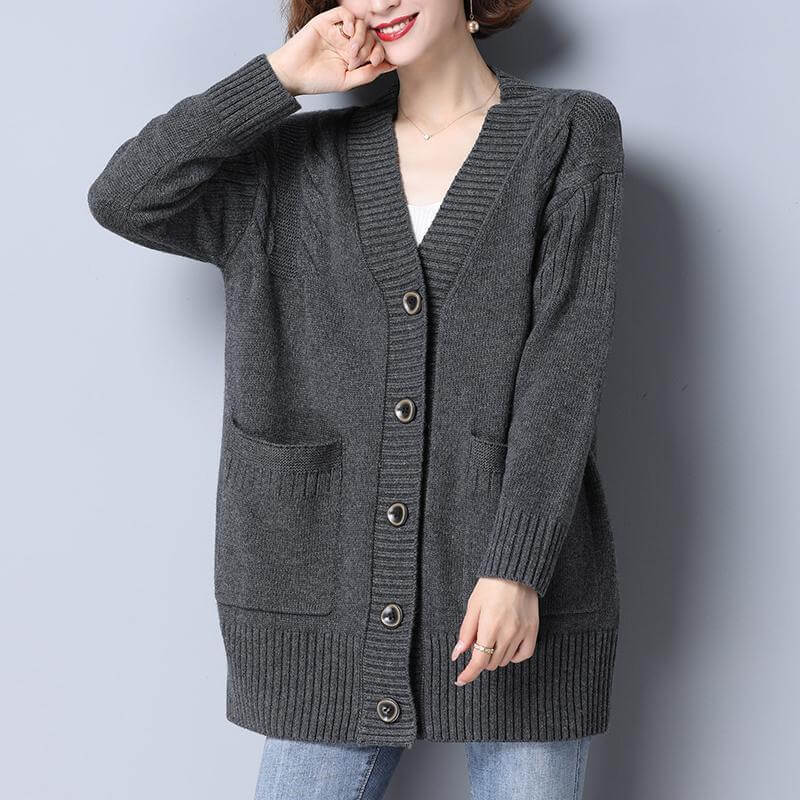 Cardigan Feminino com Botões Cinza