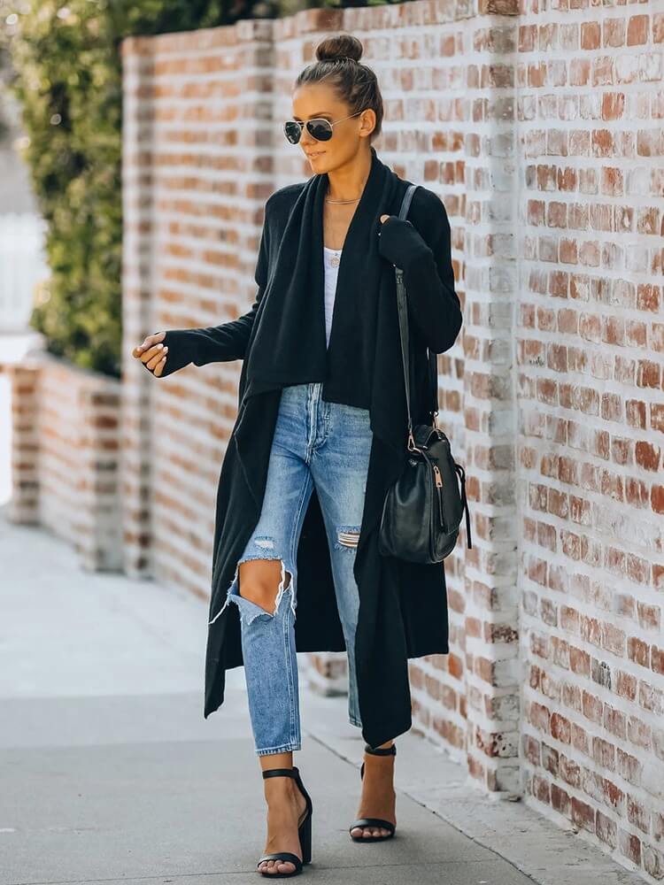 Cardigan Feminino Alongado Ponto Aberto Preto