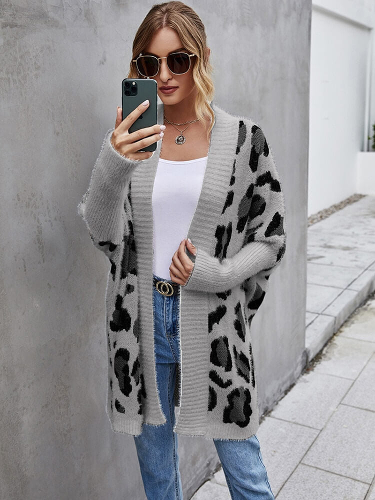 Cardigan Feminino Oversized Ponto Aberto Cinza