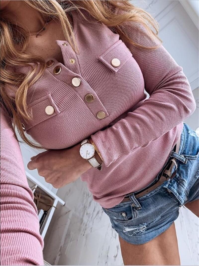 Suéter Feminino com Abotoamento Rosa 5