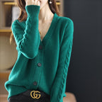 Cardigan Casual Feminino de Lã Verde 2