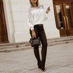 Suéter Feminino Casual Detalhes em Renda Branco 4