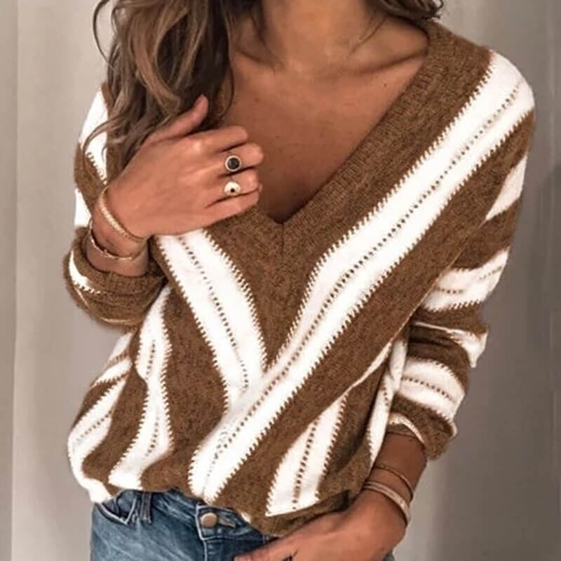 Suéter Casual Feminino Decote V Mostarda