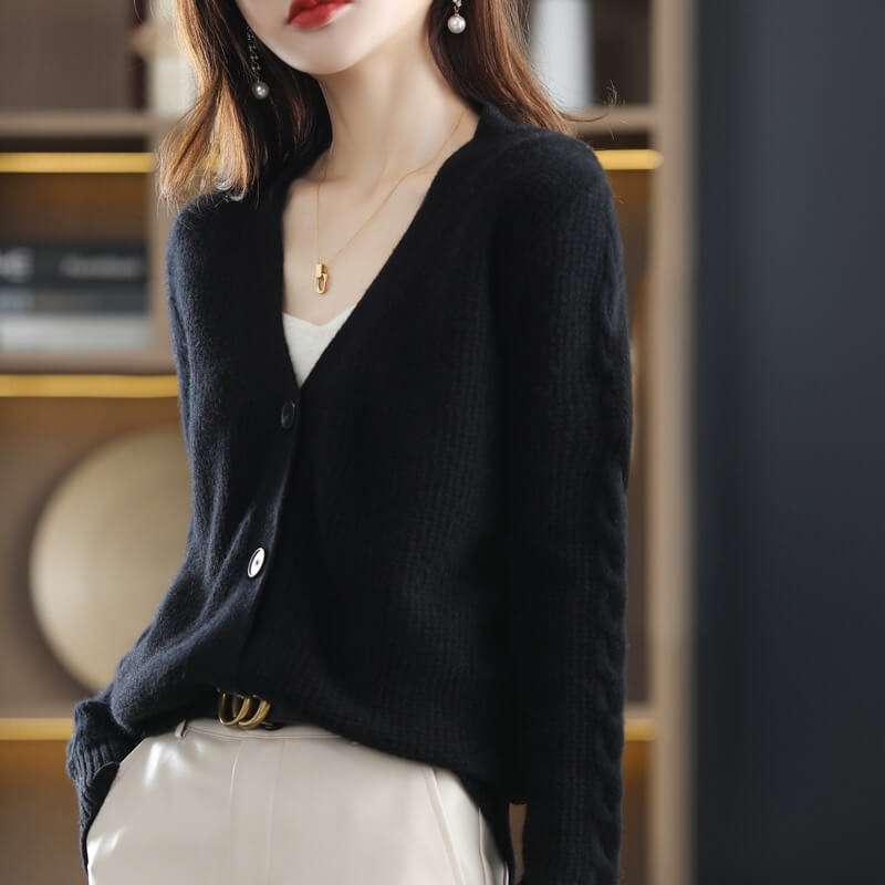 Cardigan Casual Feminino de Lã Preto 1