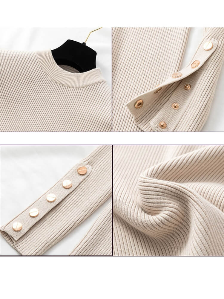 Suéter Casual Feminino Canelado Bege 9