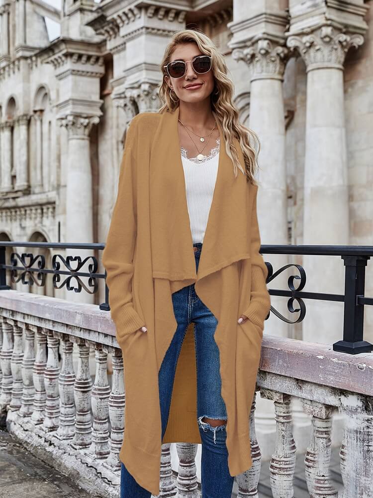 Cardigan Feminino Alongado Ponto Aberto Marrom